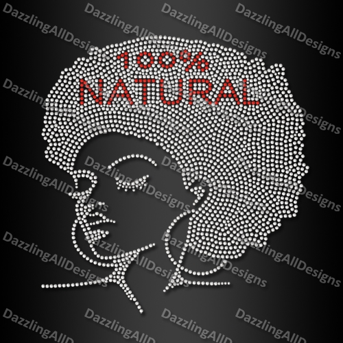 100% Nature Rhinestone Afro Girl Heat Transfers